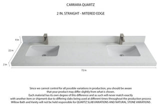 Boston 72 Double Sink Bath Vanity in White 2" Carrara Quartz