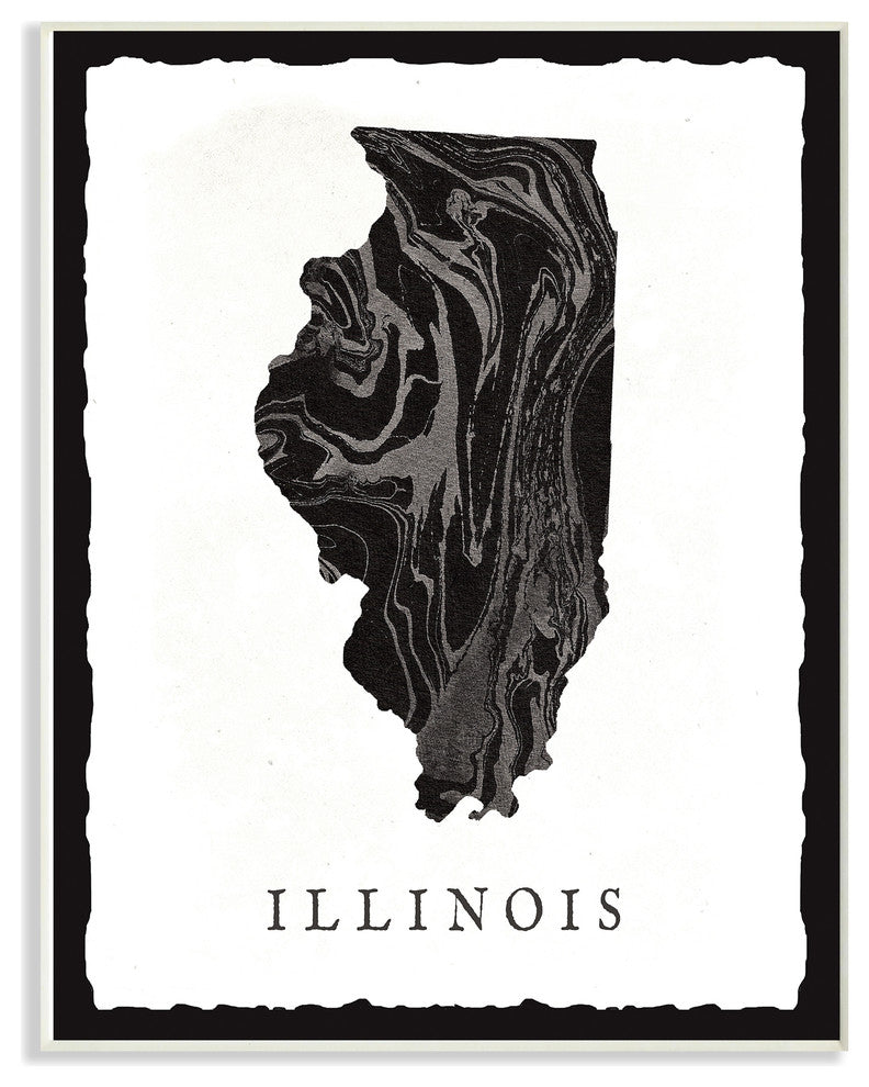 Black and Grey Marbled Paper Illinois State Silhouette Wall Plaque Art, 10"x15"