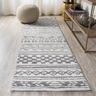 Imlil Tribal Geometric Stripe Light Gray/Cream Rug, 2'x10' Runner