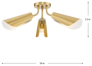 Cornett Collection 44.12" 3-Light Gold Semi- Flush Mount Light, Brushed Gold