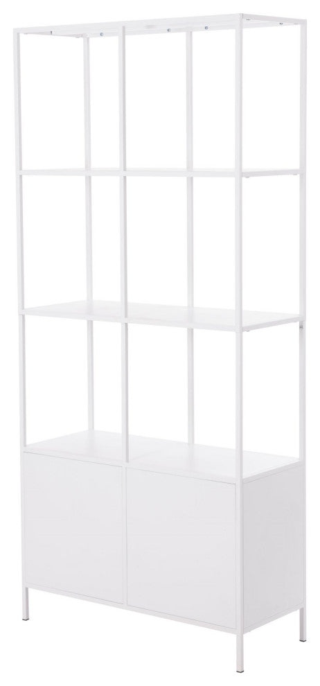 Bookcase Wall Shelf Rack, Steel Metal, White, Gold, Lounge Lobby Hospitality