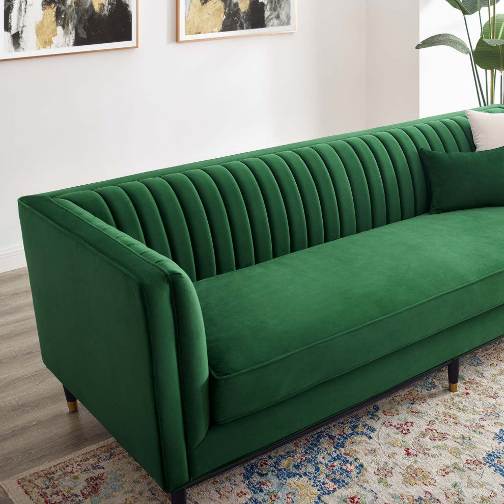Tufted Sofa, Velvet, Green, Modern, Living Lounge Room Hotel Lobby Hospitality