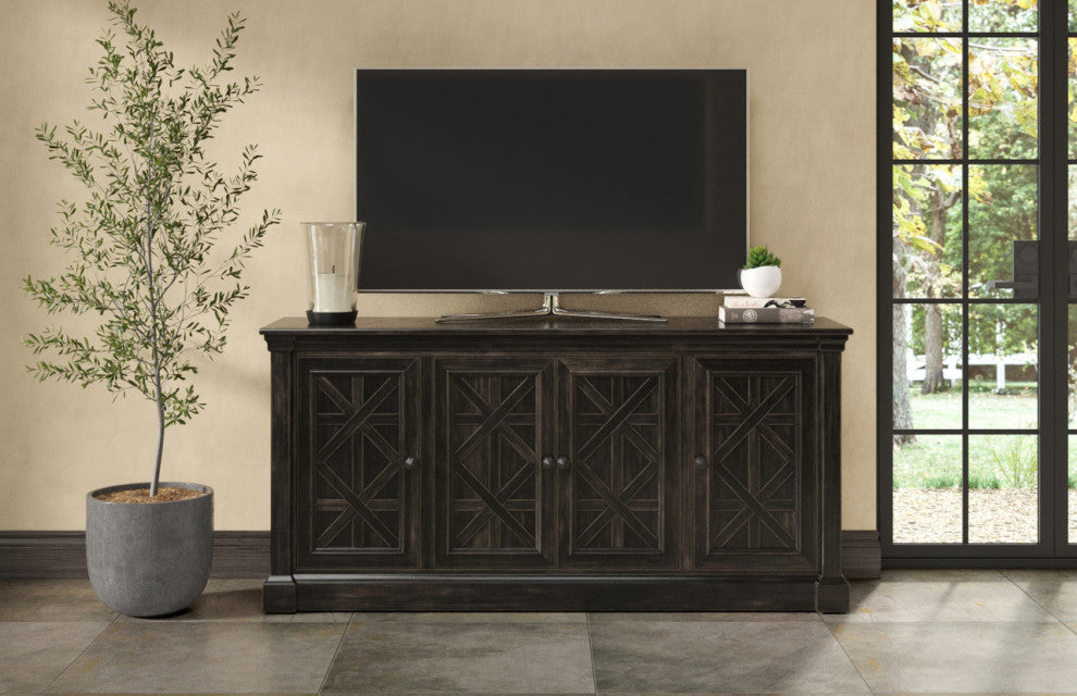 Traditional 70" TV Console Wood Accent Cabinet Fully Assembled Dark Brown