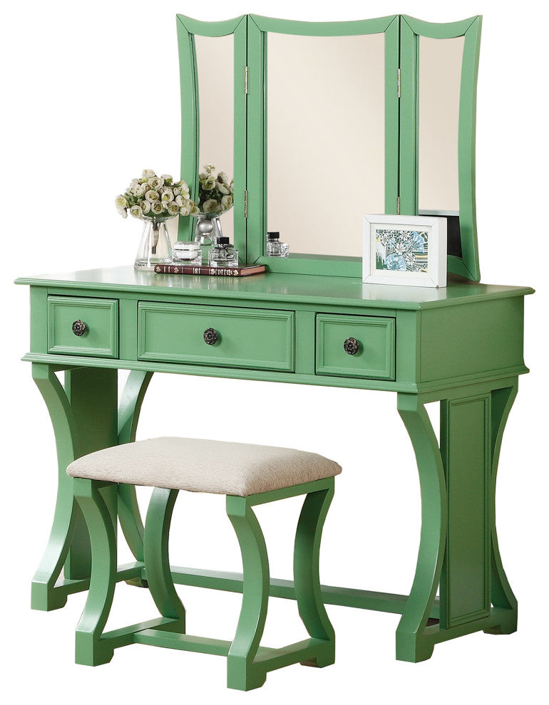 Vanity Set With Stool, Apple Green