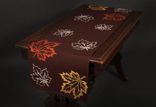 Rustic Autumn Embroidered Fall Table Runner, Coffee, 16"x70"