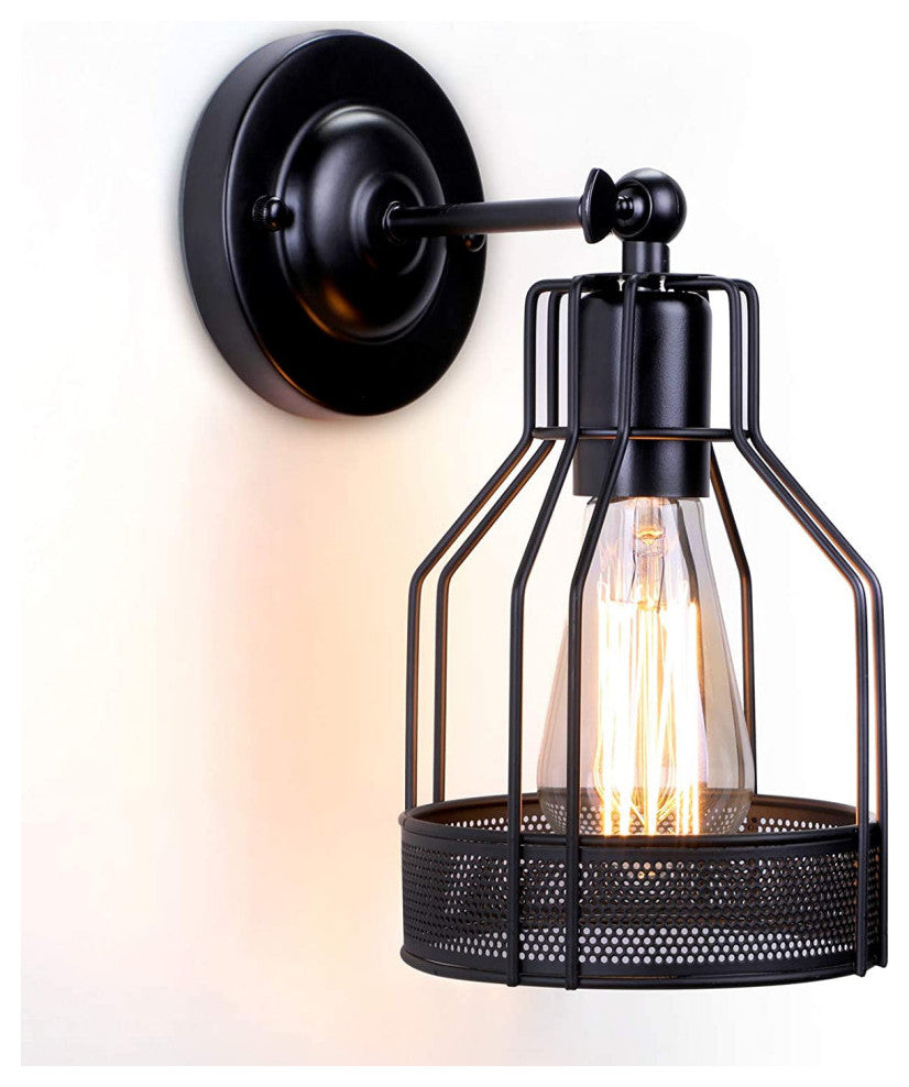 Black cage wall sconce light industrial farmhouse vintage wall lamp