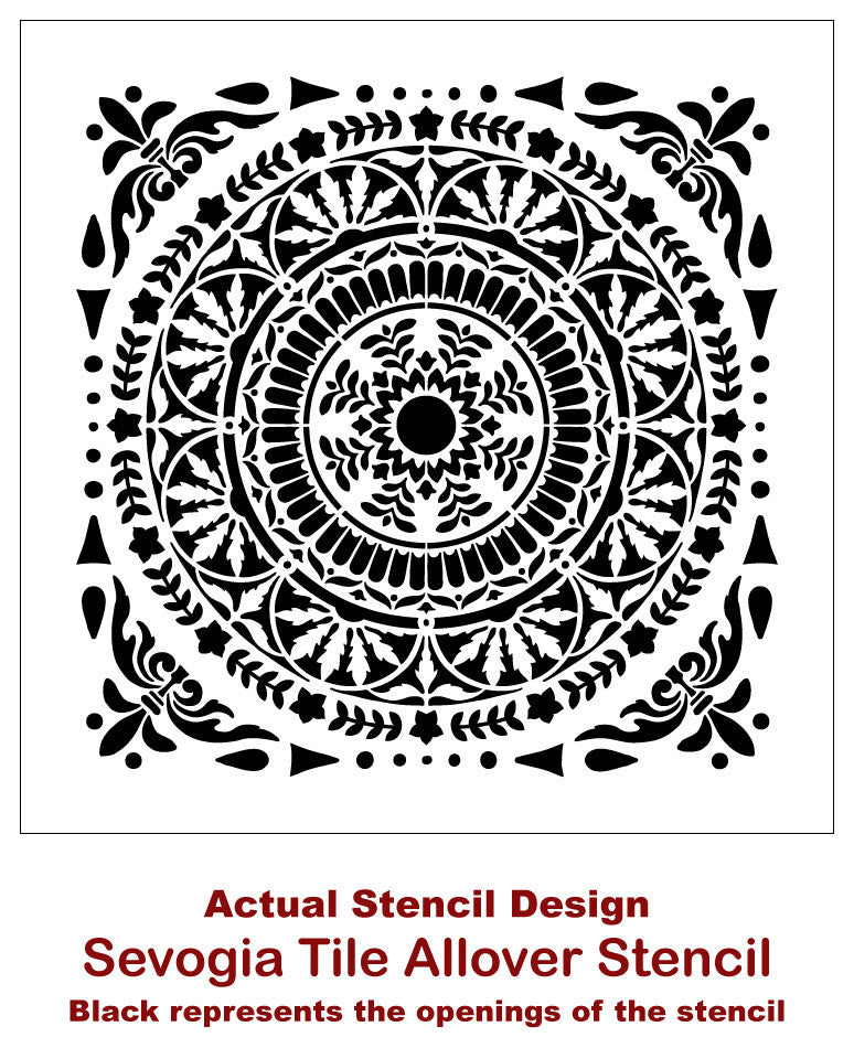 Segovia Allover Tile Stencil, Spanish Tile Stencil, DIY Faux Tiles