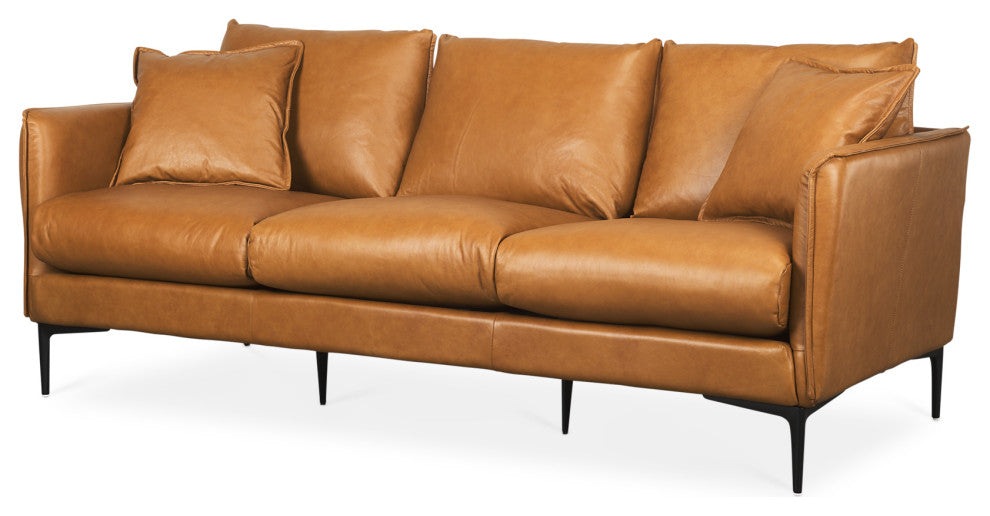 Lake Como 85.8Lx36.6Wx32.3H Tan Leather Three Seater Sofa