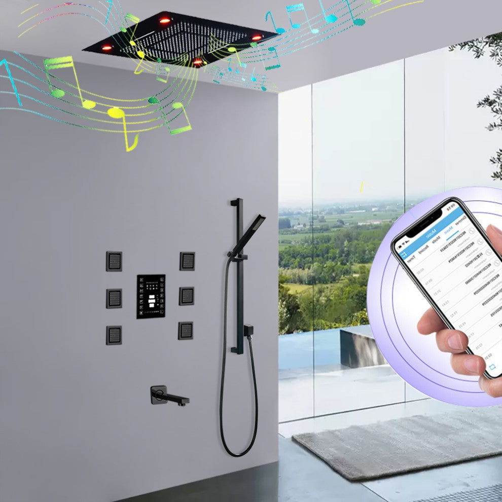 Fontana 23*31" Musical LED Matte Black Rainfall Mixed Shower System & Body Jets
