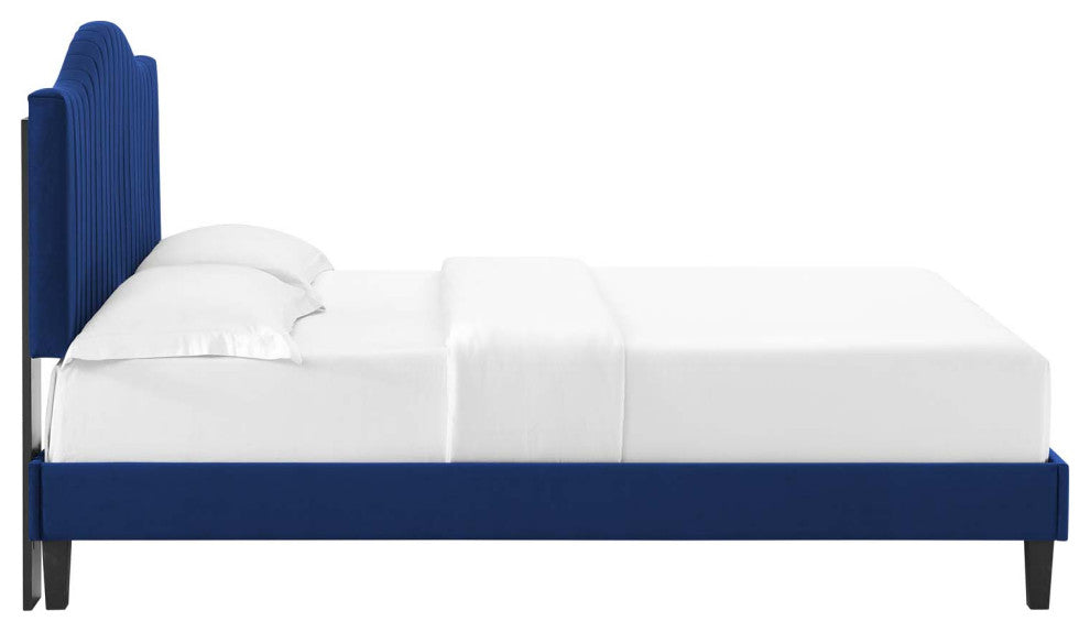 Juniper Channel Tufted Performance Velvet Full Platform Bed, Navy