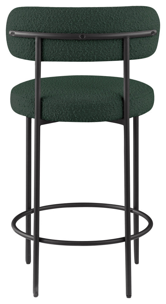 Beacon Upholstered Stool, Set of 2, Green, Matte Black Finish, Boucle Fabric