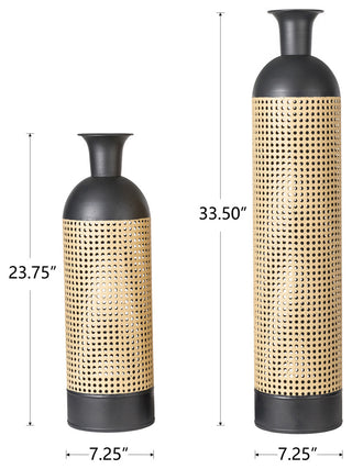 Boho Decorative Gold/Black Floor Metal Vase, Set of 2