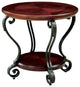 Round Wood And Metal End Table With Scroll Details, Brown