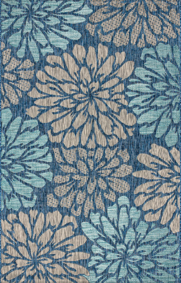 Zinnia Modern Floral Textured Weave Indoor/Outdoor Area Rug