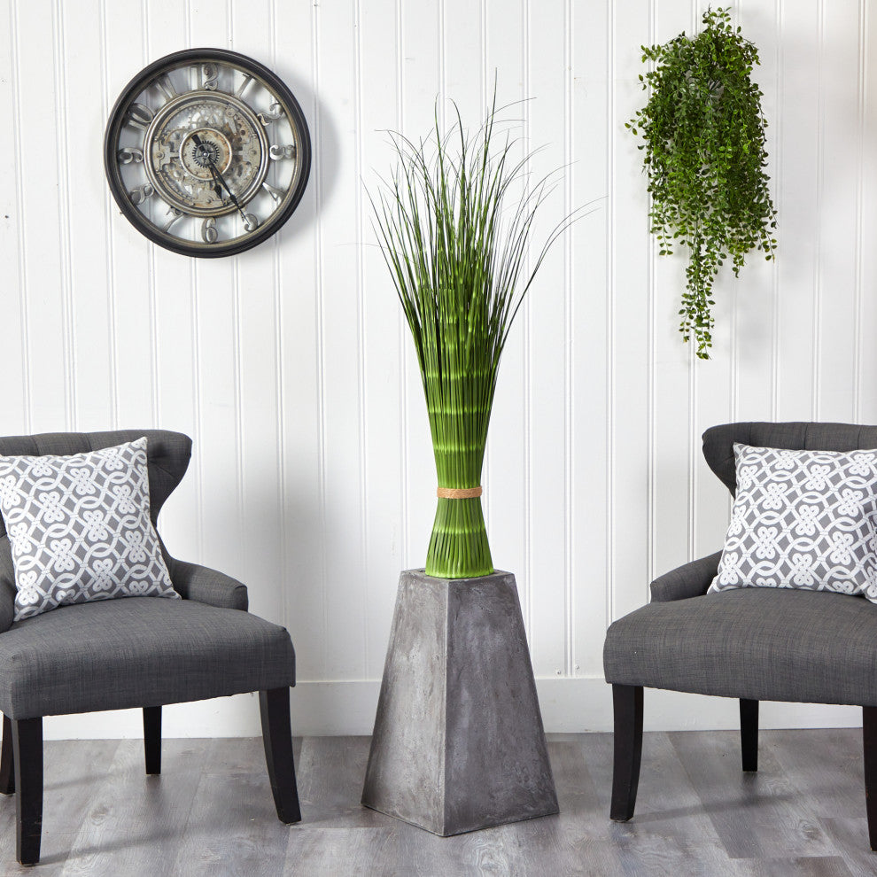 Another lifestyle scene showing the plant on a pedestal in a styled room, providing scale and real-use context.