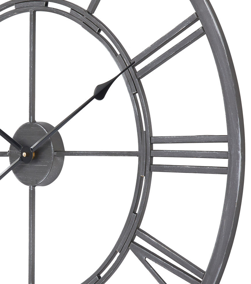 UTOPIA ALLEY Oversized Roman Round Wall Clock, 27" Diameter, Gray