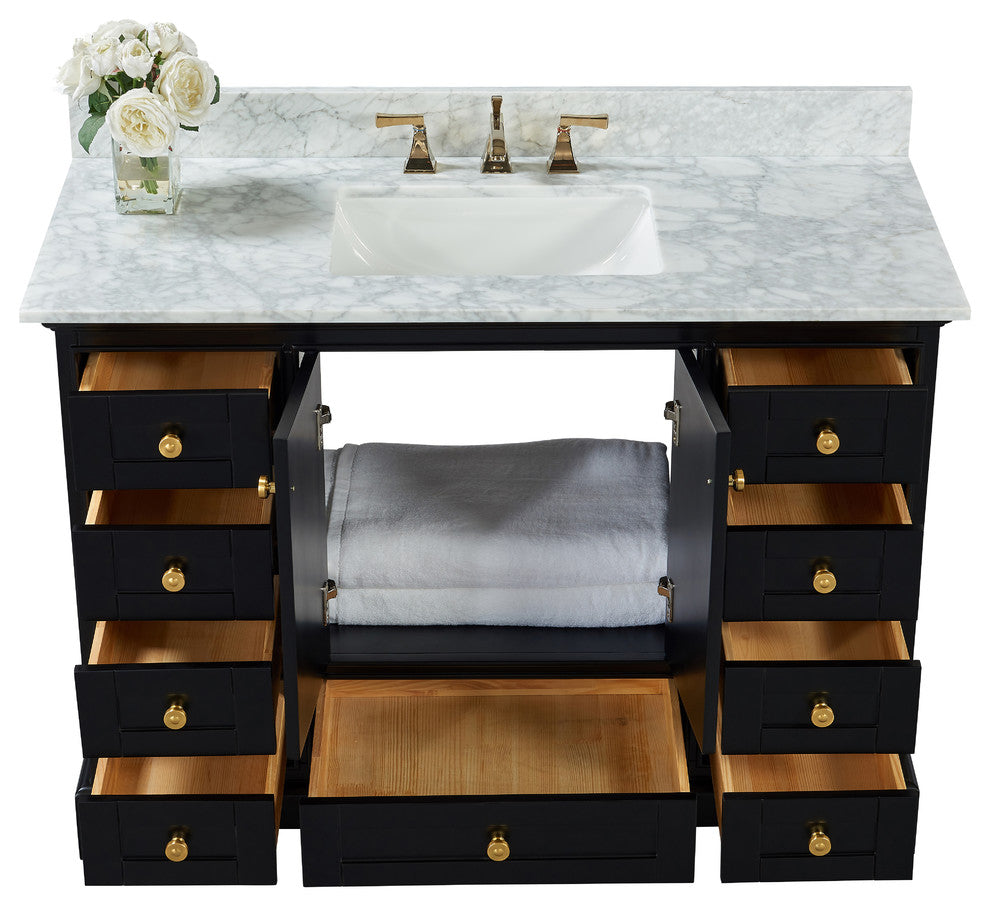 Audrey Vanity Set, Black Onyx, 48", Gold Hardware, No Mirror