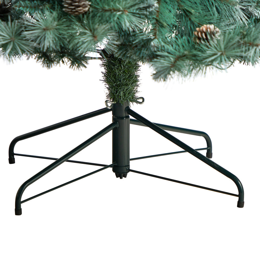 8' Frosted Tip British Columbia Mountain Pine Faux Xmas Tree W/Lights & Pinecone