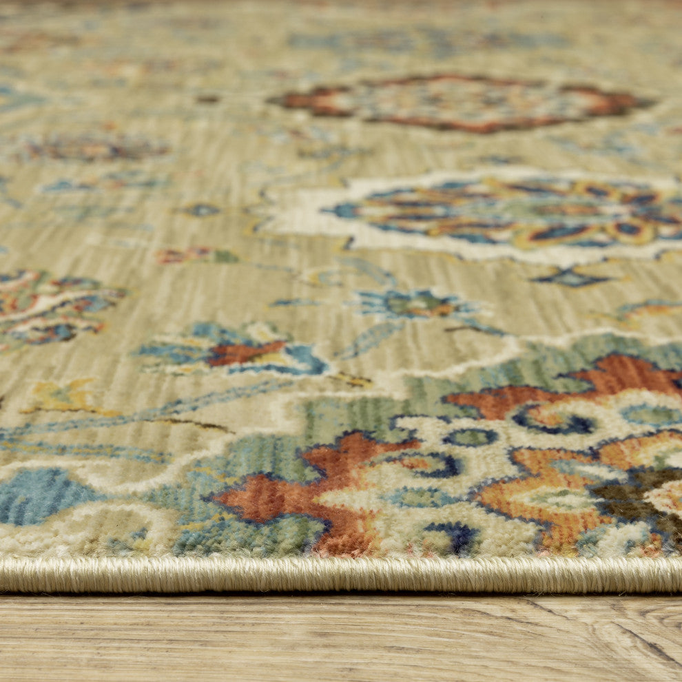 Fabienne Floral Panel Indoor Tan/Multi Area Rug, 7'10"x10'10"