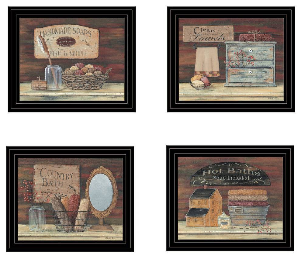 "Bathroom Collection I" 4-Piece Vignette by Pam Britton, Black Frame