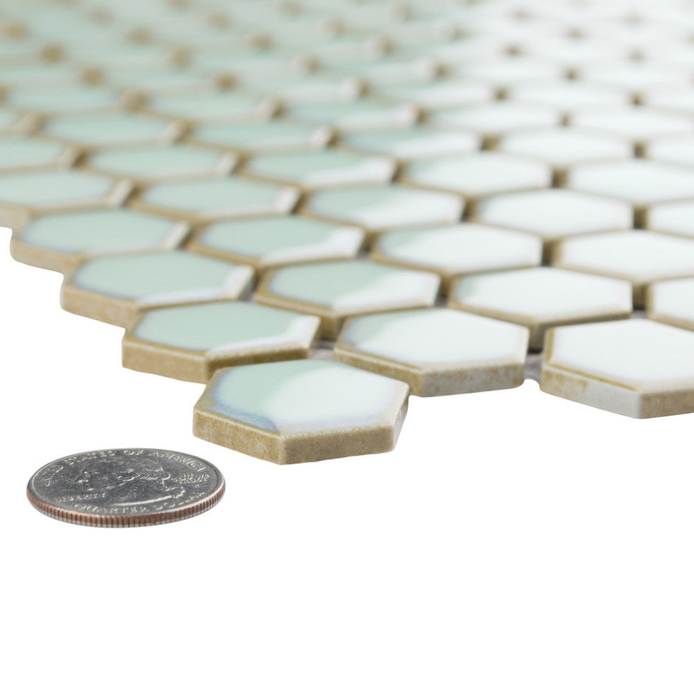 Hudson 1" Hex Light Green Porcelain Floor and Wall Tile