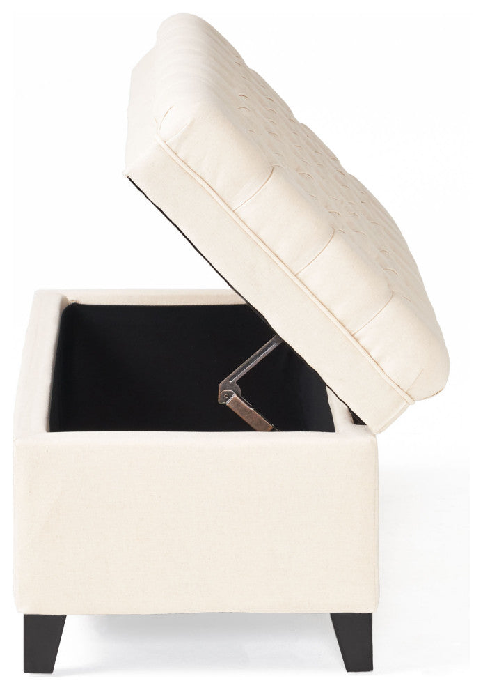 GDF Studio Sheffield Fabric Beige Tufted Storage Ottoman