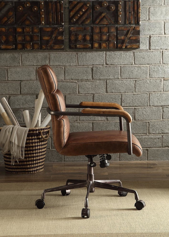 Harith Top Grain Leather Office Chair, Retro Brown, Retro Brown