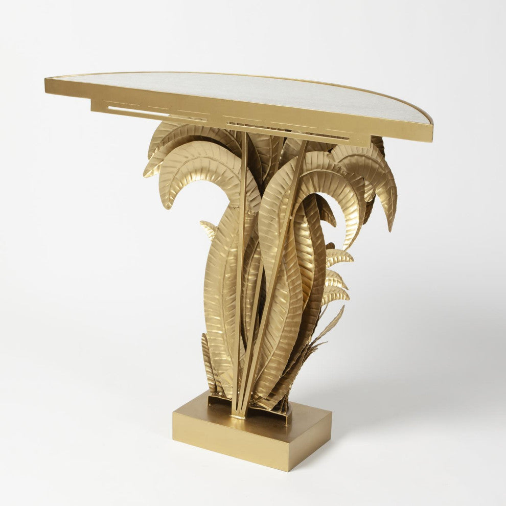 Palm Leaf Console Table, Tropical Metal Entryway Table -, Gold Brass