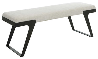 Hover Bench is streamlined With an aged black curved iron base