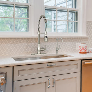 Copper Pre-Rinse Spring Kitchen Faucet with Pull Down Sprayer, Brushed Nickel