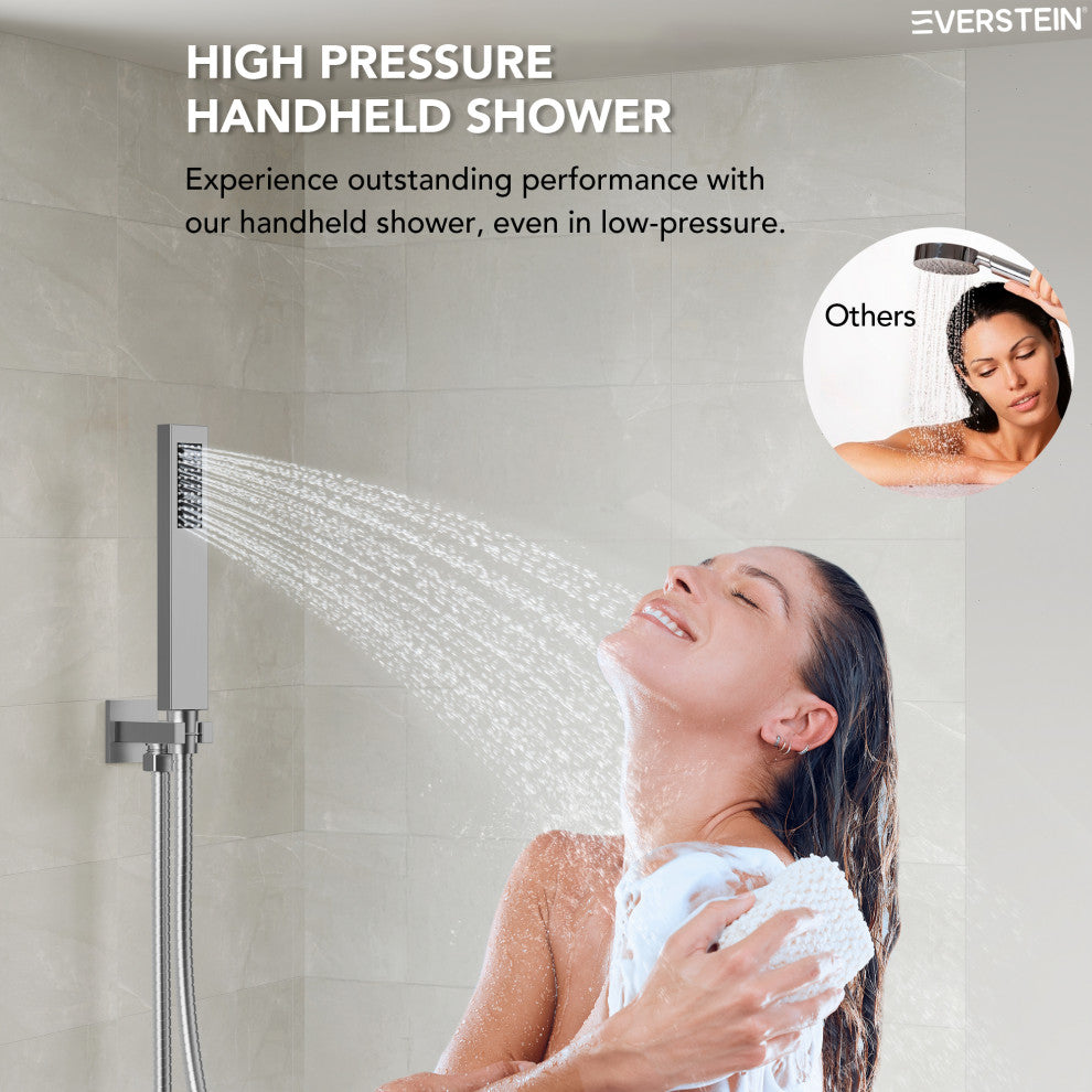 Dual Heads 3-Functions Shower System With Pressure Balancing Rough-In Valve, Brushed Nickel
