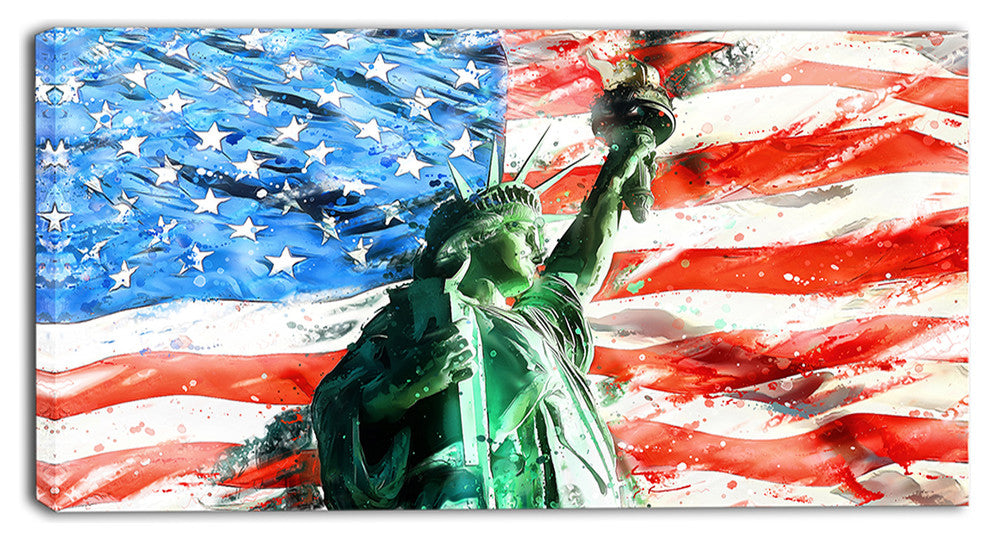 "Lady Liberty on US Flag" Canvas Painting