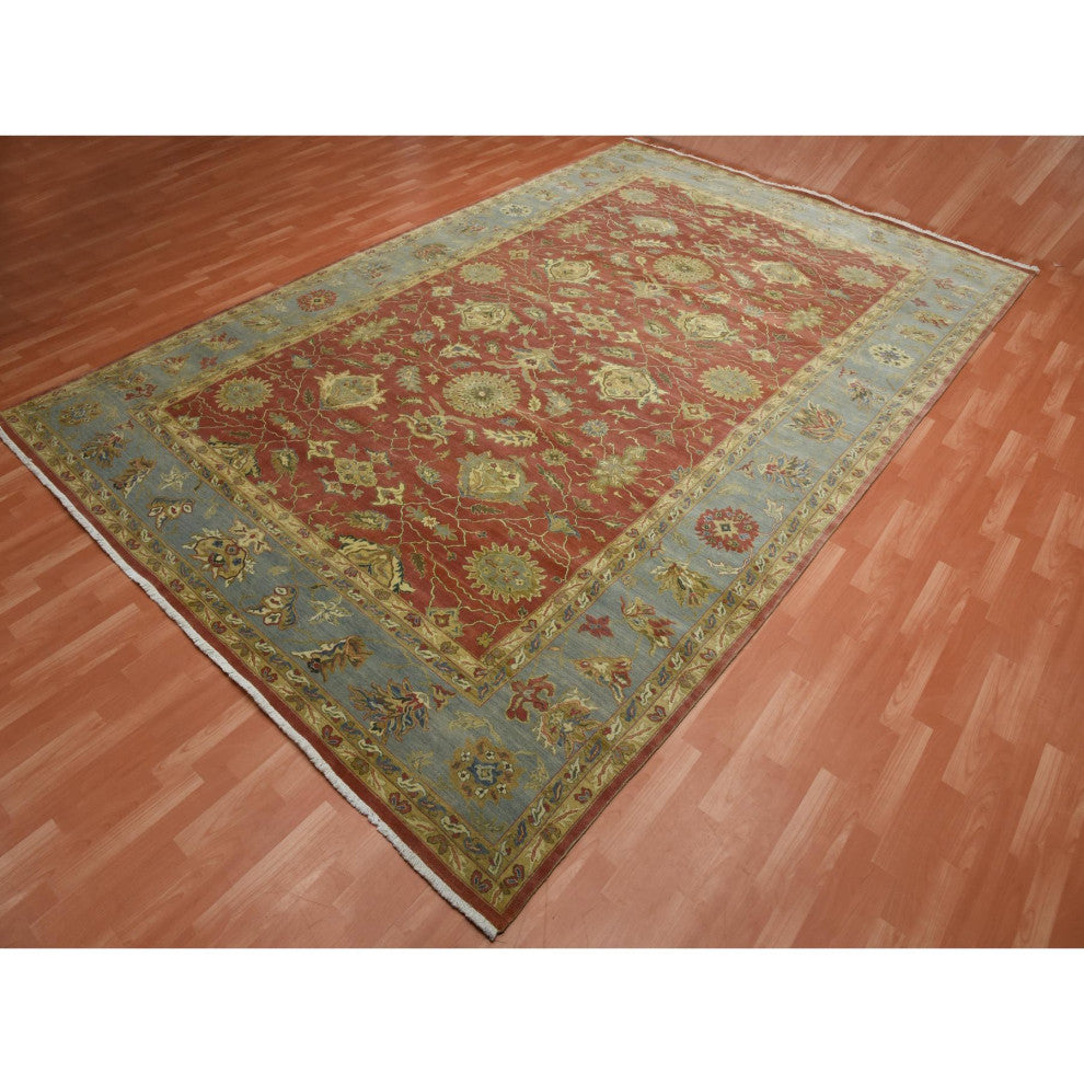 Red Antiqued Persian 250 KPSI 100% Wool Hand Knotted Oversized Rug, 9'10"x15'4"