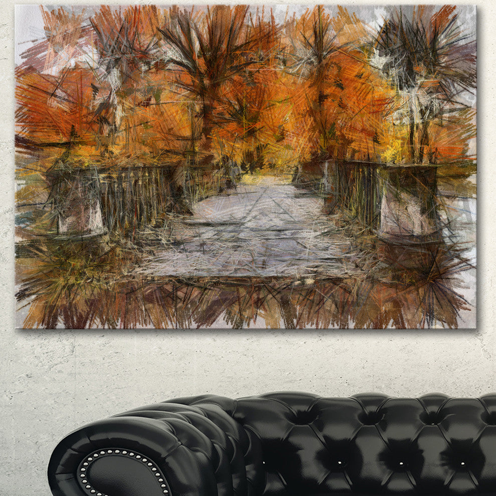 Beautiful Watercolor Autumn Forest, Landscape Canvas Wall Art, 40"x30"