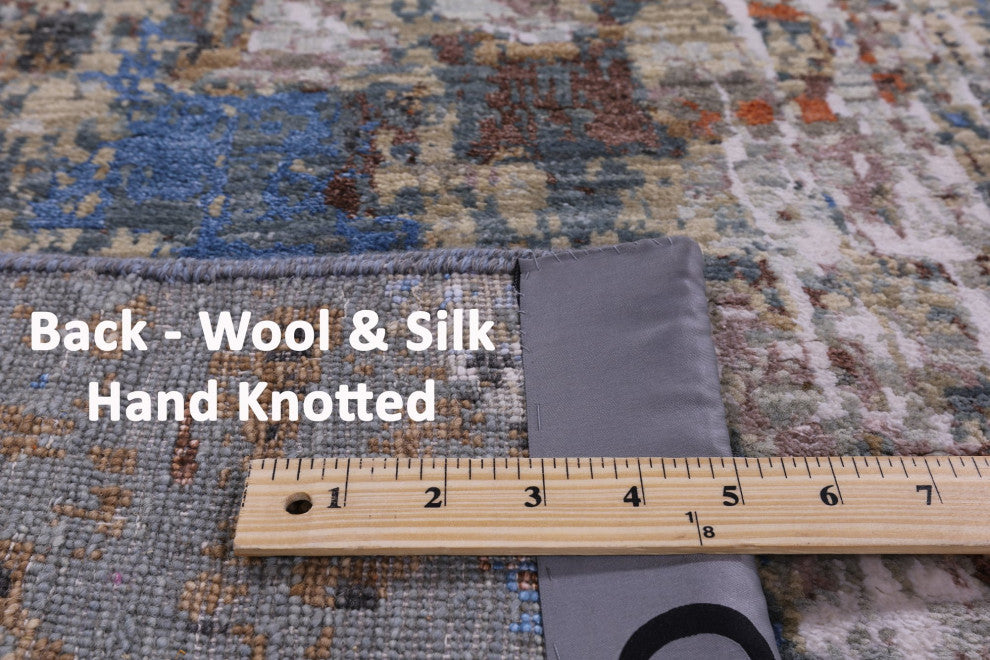 Abstract Wool and Silk Hand Knotted Rug 6' 1" X 9' 1" Q8891