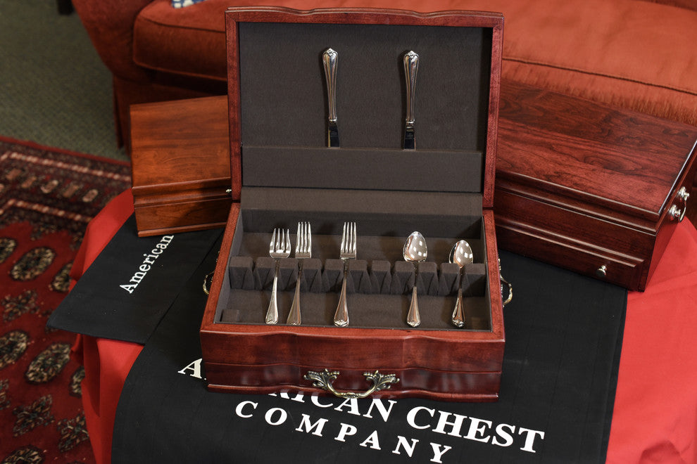 Grandeur Flatware Chest, Solid American Cherry Hardwood with Anti-Tarnish Lining
