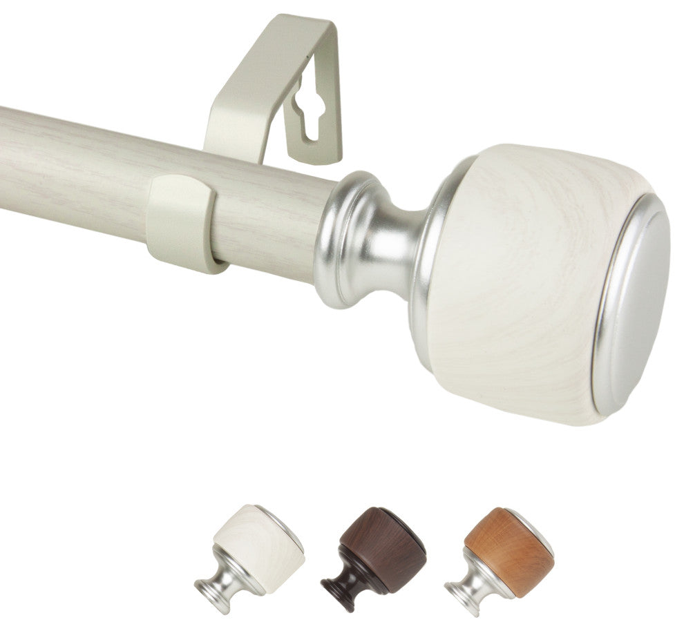 Eula 1" Diameter Curtain Rod, Pearl White, 66-120"