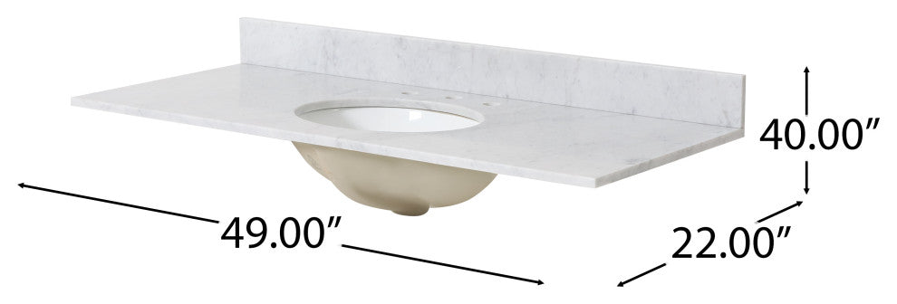 Lorent Contemporary Marble Countertop With Sink, 49 W X 22 D X 0.75 H