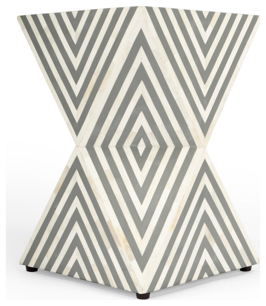 Anais Bone Inlay End Table, Grey Geometric