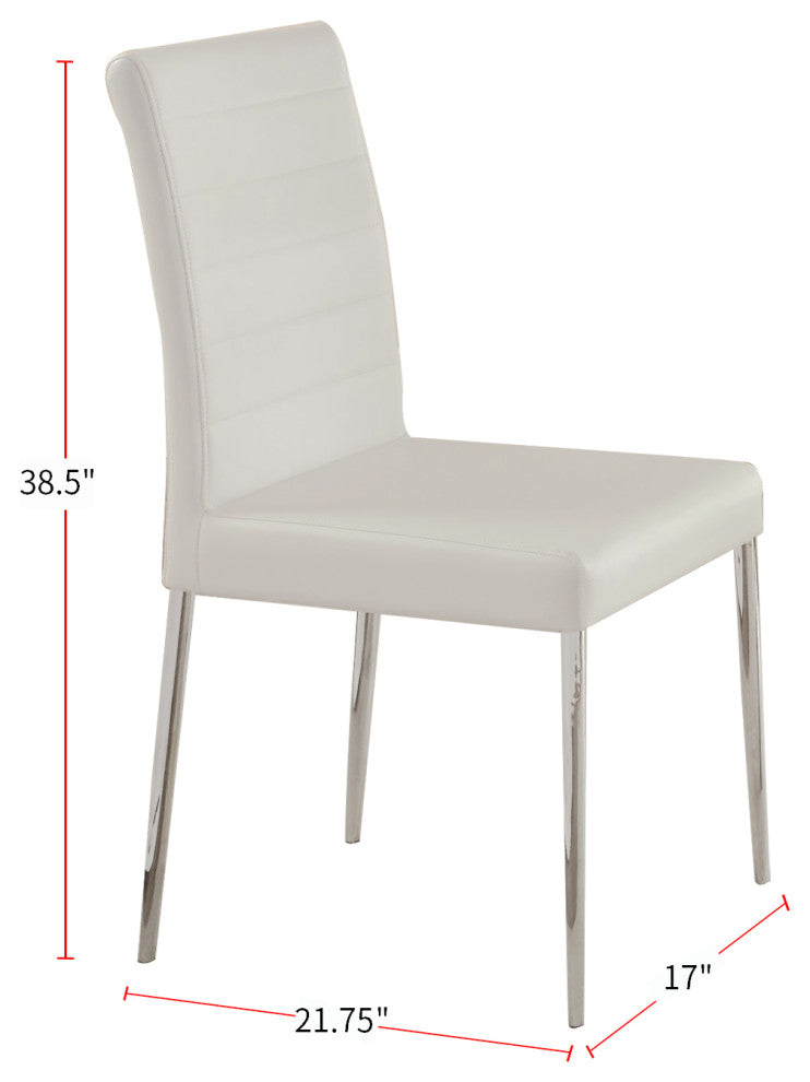 Set of 4 Dining Chairs, White and Chrome