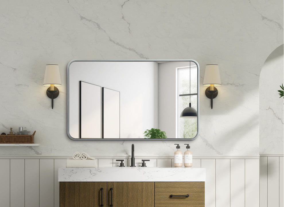 Home Living Contour Metal Rectangle Mirror 22x36, Silver