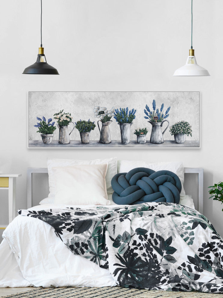 "Gray Planted Pots" Floater Framed Painting Print on Canvas