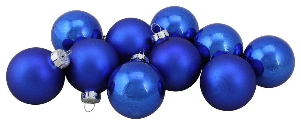 10-Piece Shiny and Matte Glass Ball Christmas Ornament Set, Blue