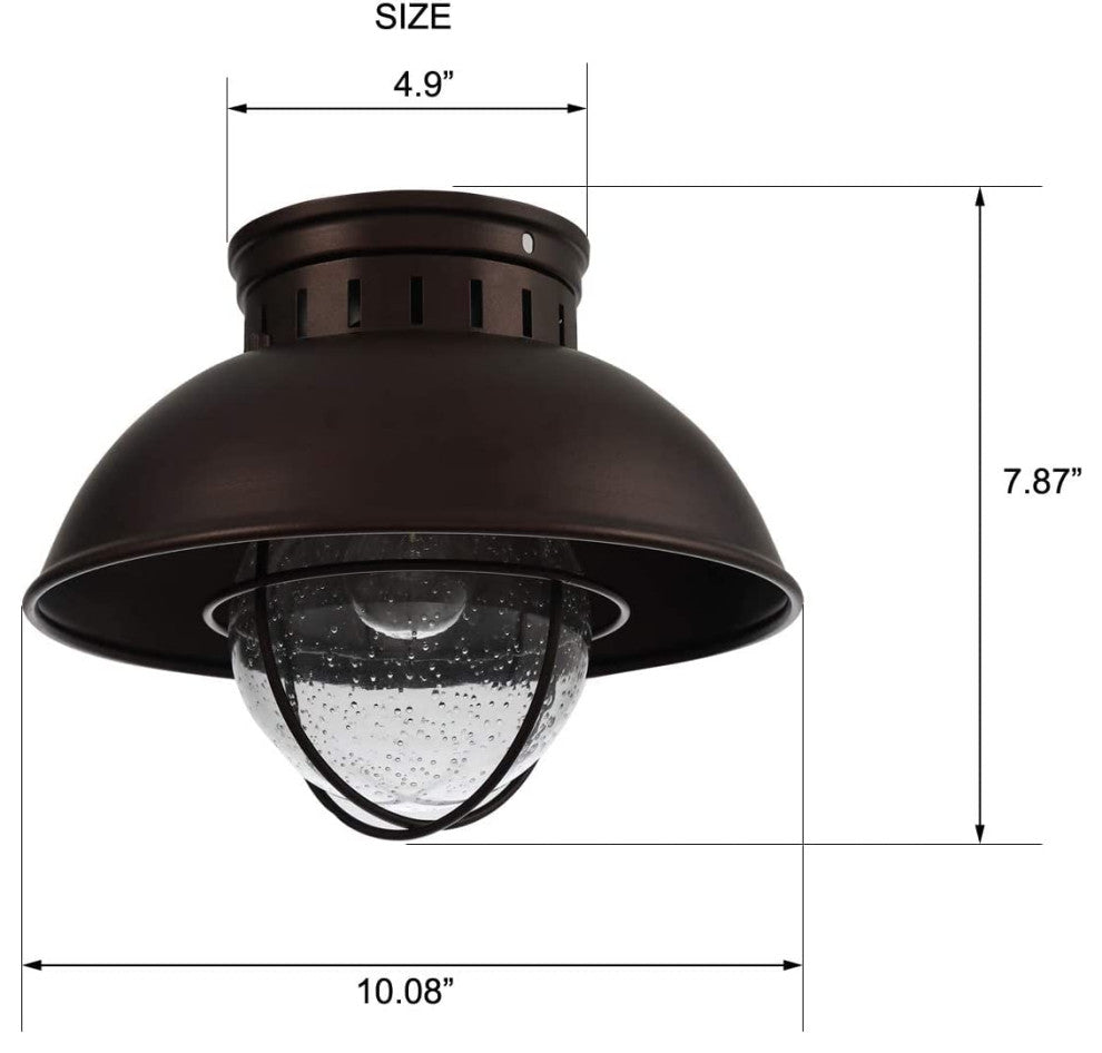 Farmhouse Flush Mount Ceiling Light Fixture, Cage, Glass Shade