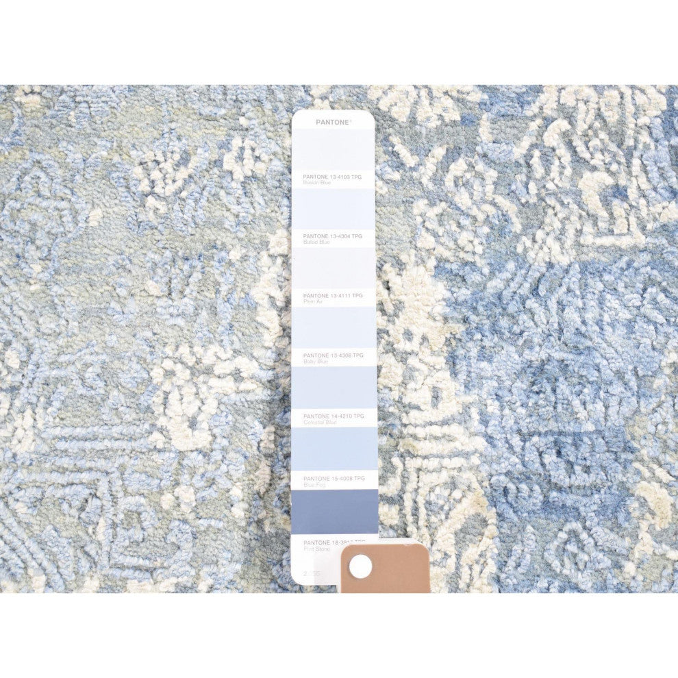 Hand Knotted Blue Modern Pure Silk with Wool Oriental Rug, 6'0" x 9'3"