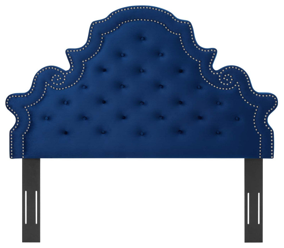 Tufted Headboard, Full Queen Size, Velvet, Blue Navy, Modern Contemporary