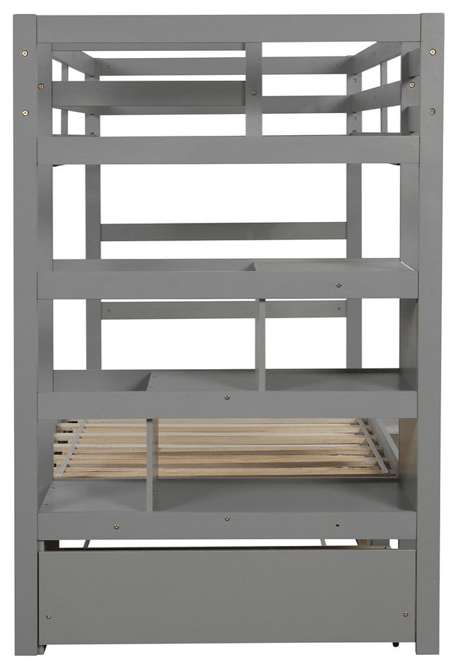 Gray Twin Over Twin Contemporary Bunk Bed With Stairs