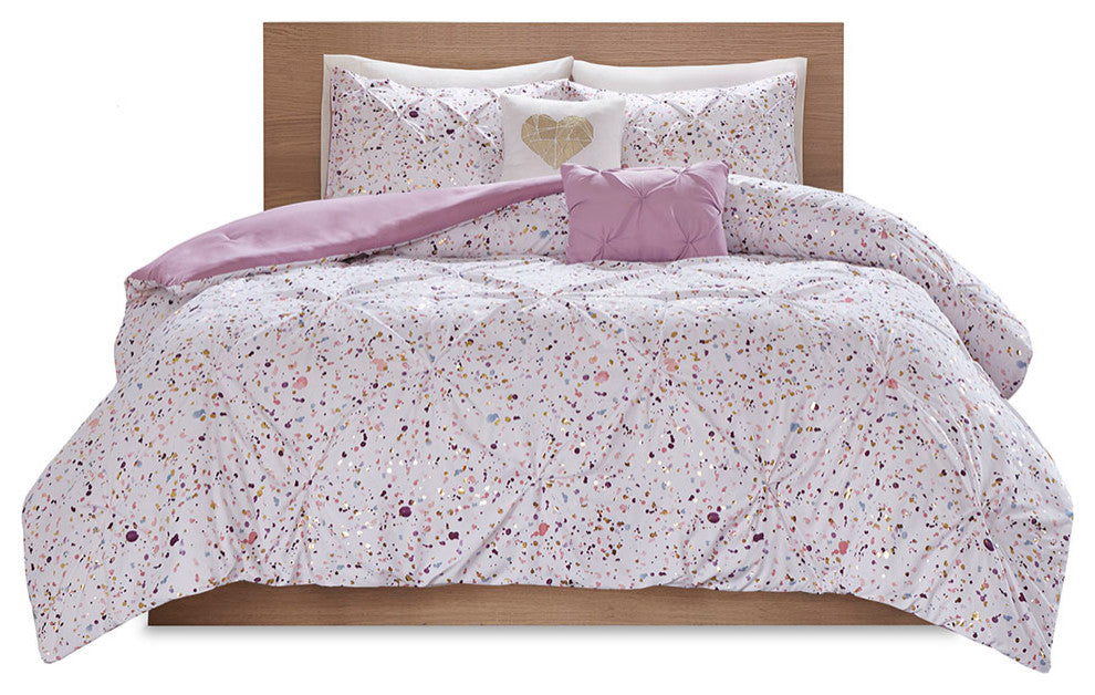 Intelligent Design Abby Splash Purple Metallic Comforter Set With Two Pillows