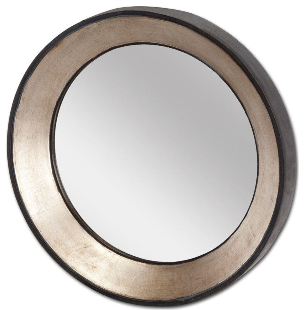 Ovallas Champagne And Dark Brown Solid Wood Frame Round Mirror, 22"