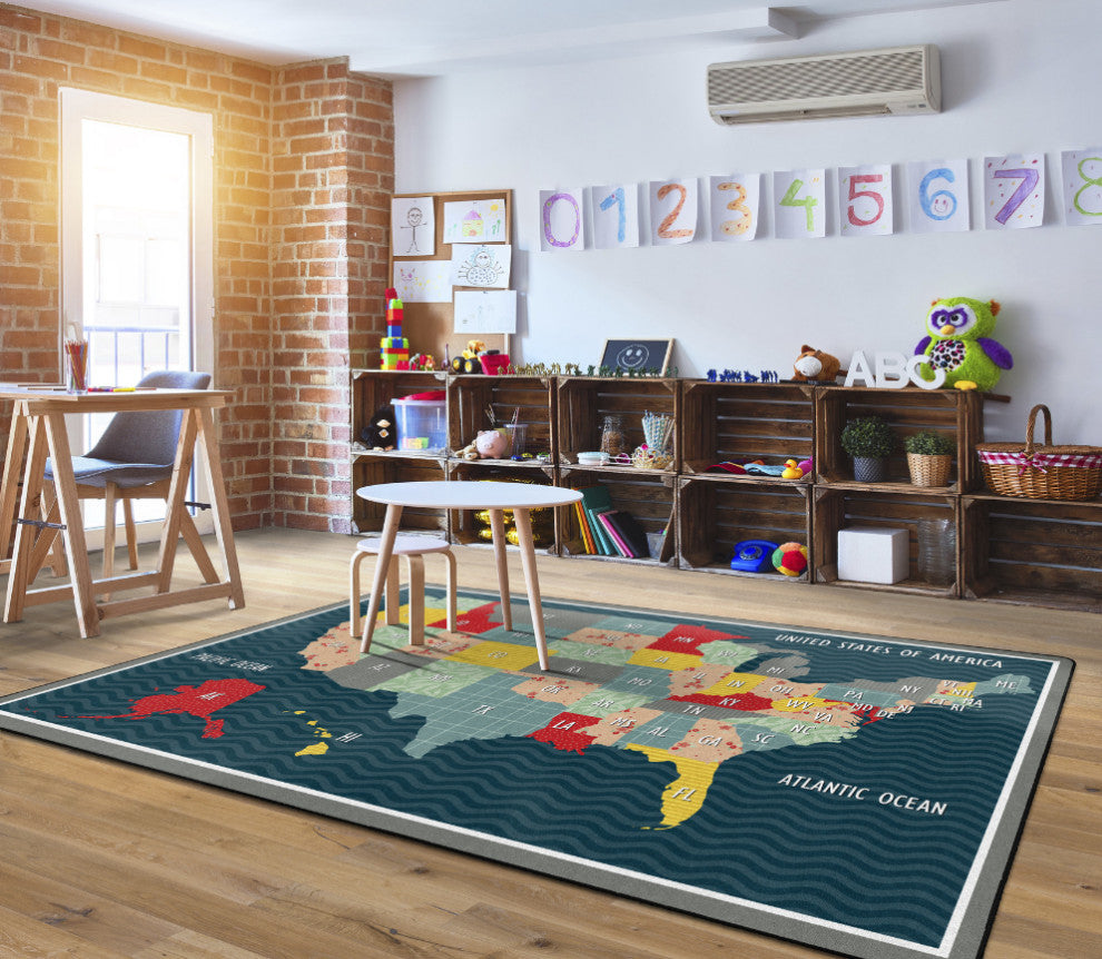 Flagship Carpets VA1815-44FS 7'6"X12' United States Collage Educational Rug
